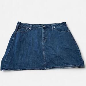 SOLD! Madewell Rigid Denim A-line Mini Denim Skirt Sz 22W Indigo Denim Wash